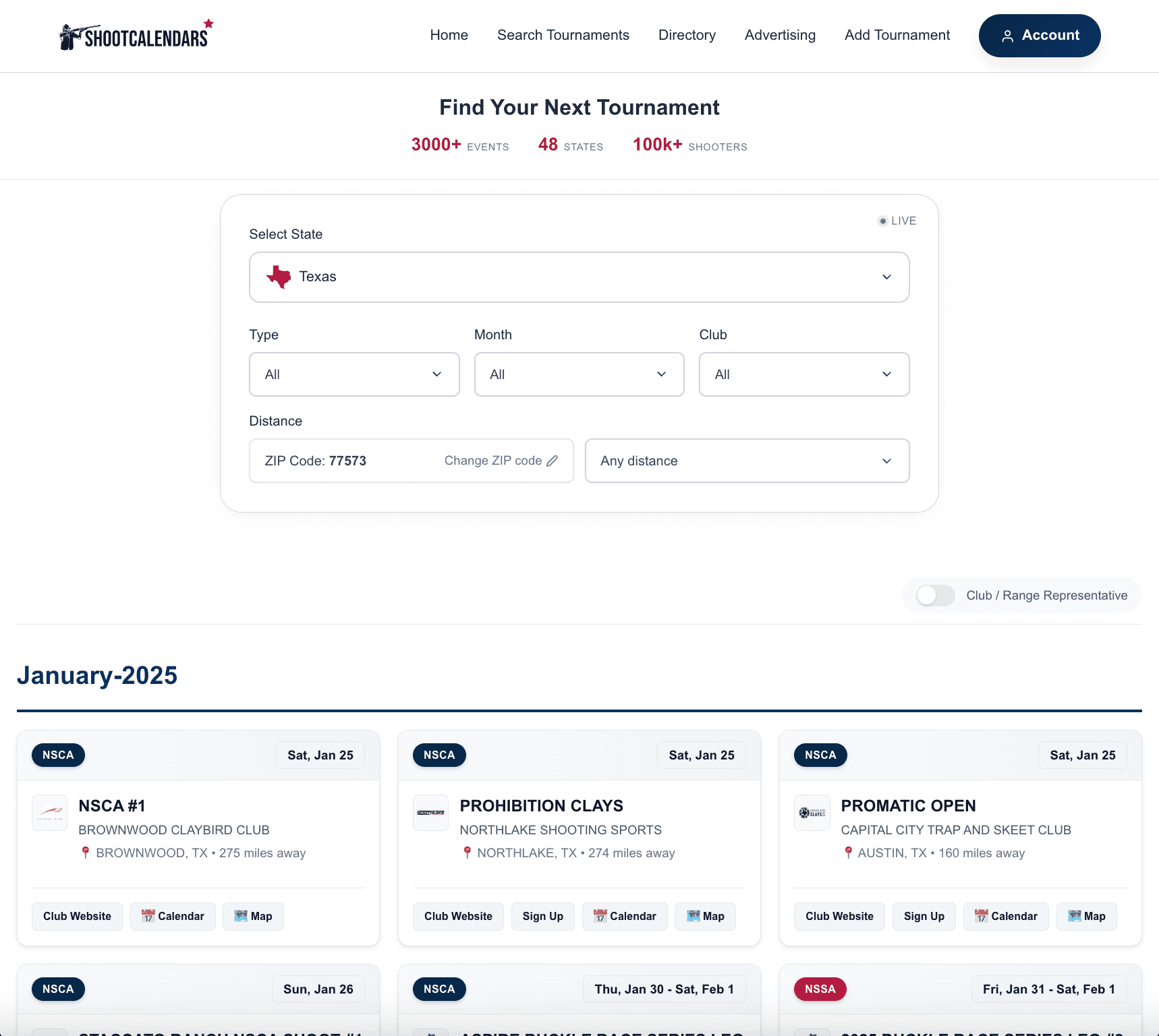 ShootCalendars search interface